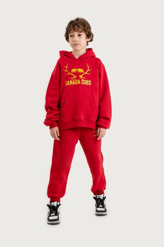 Fleece Hoodie Set - Red