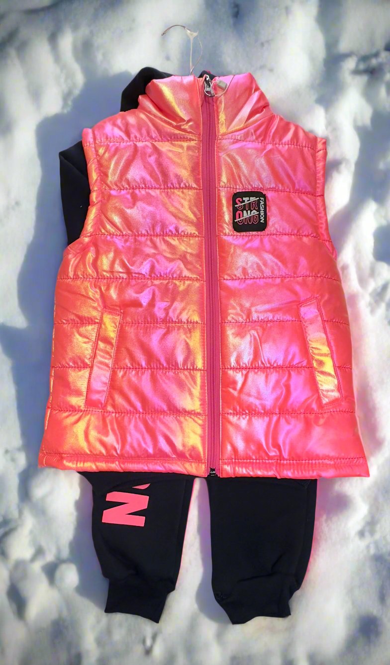 3pc Vest Set Pink & Black