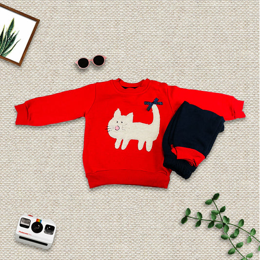 Girls Sweatsuit Red & Navy - Cat