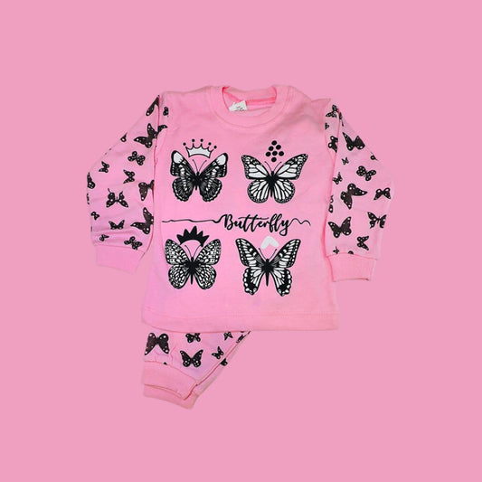 Girls Pyjama Set Pink - Butterfly